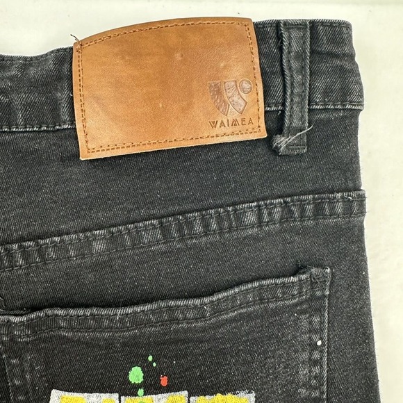 Waimea Men's Graffiti Print Artsy Colorful Black Denim Jeans Size 34 Skinny Fit - Picture 7 of 9
